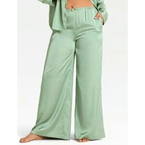 Auden Luxury Collection Women’s Rayon Satin Green Pajama Pants Bow, M